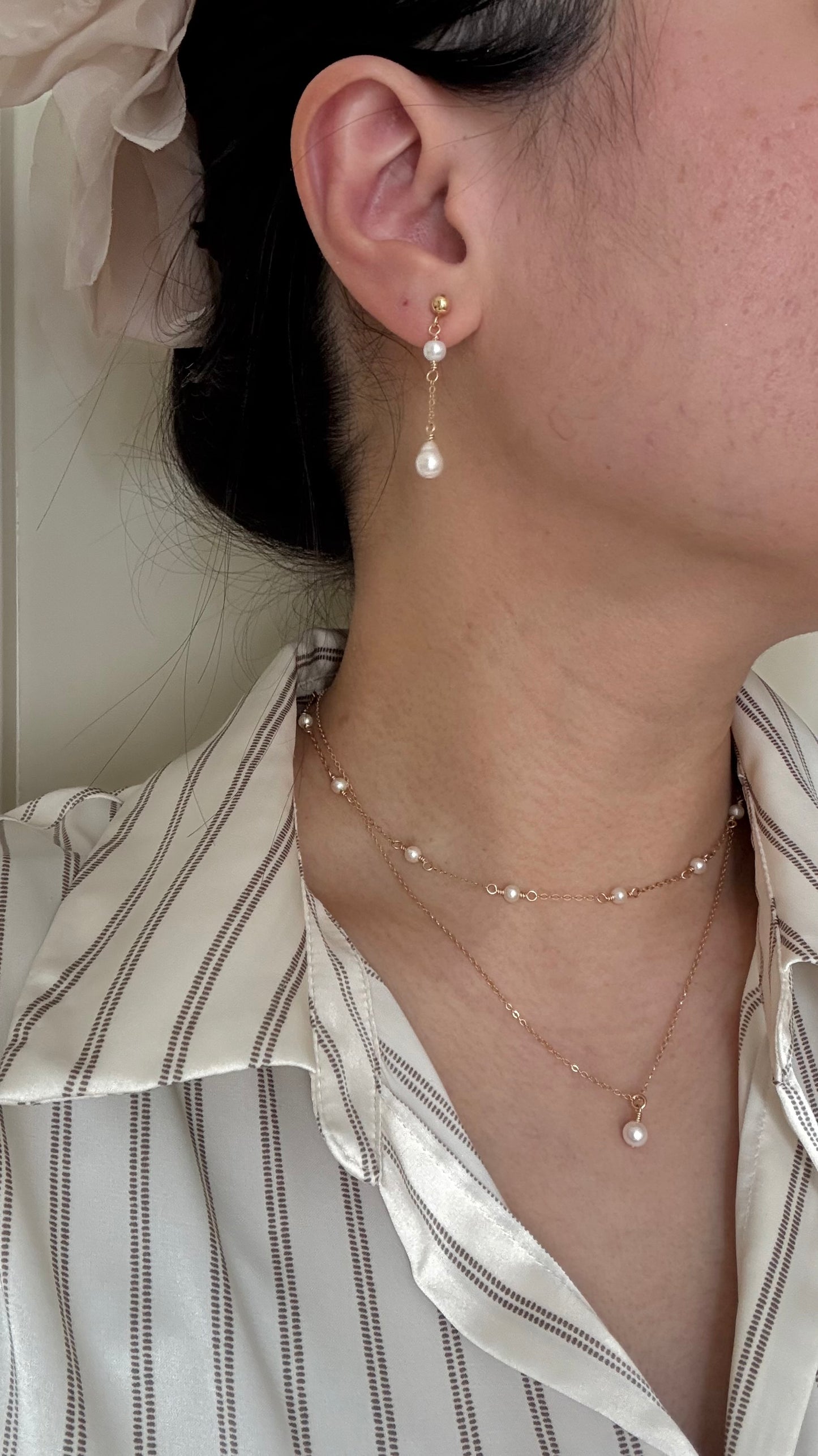 Amila Pearl Chain Drop Earrings